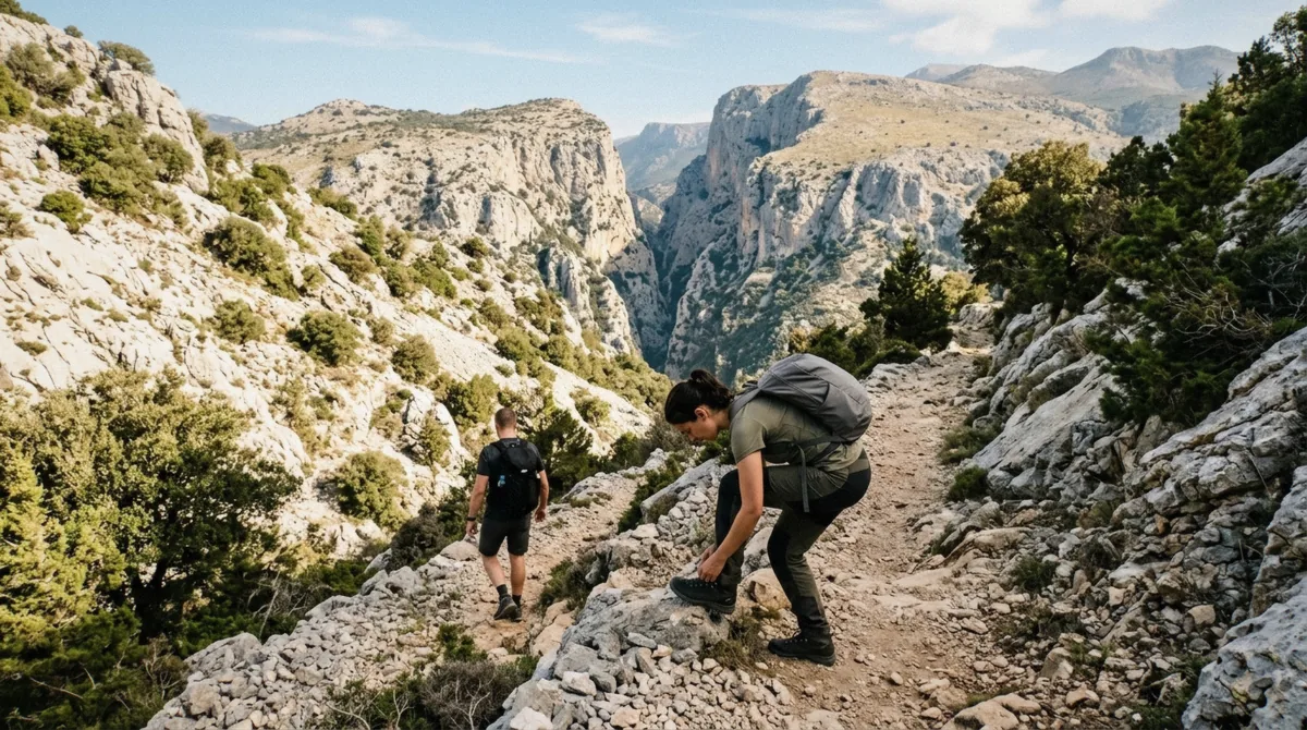 The ticket point and trail entrance at Gola su Gorropu, where visitors pay the entry fee to hike Sardinia's deepest canyon